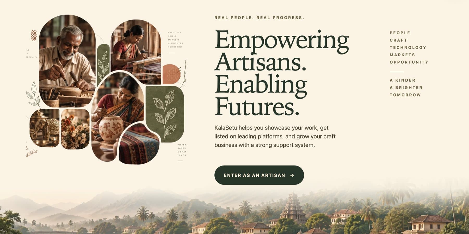 KalaSetu landing page: Empowering Artisans. Enabling Futures.